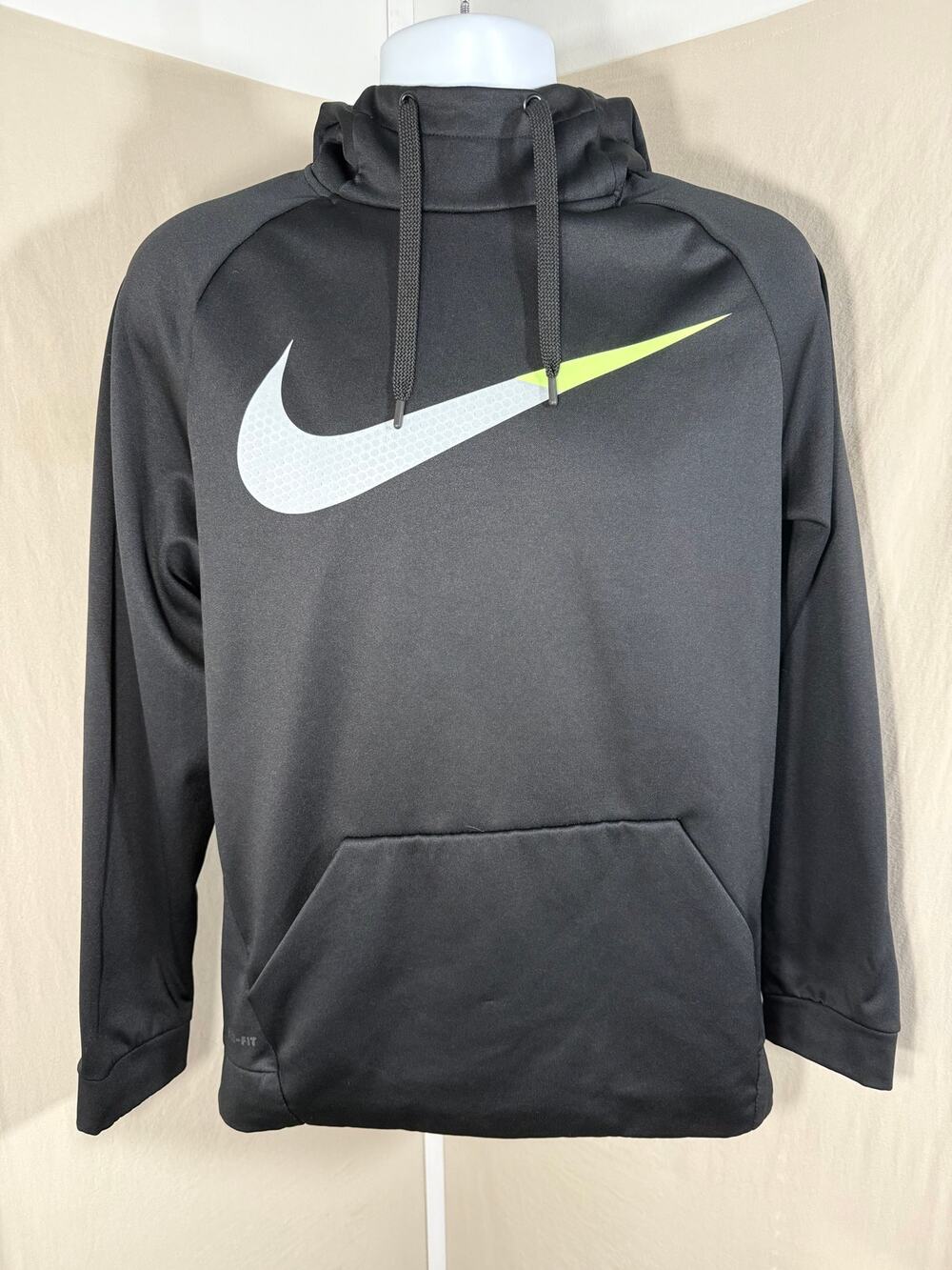 Nike Mens Dri-FIT Hoodie Sweatshirt Black Volt Green Size M